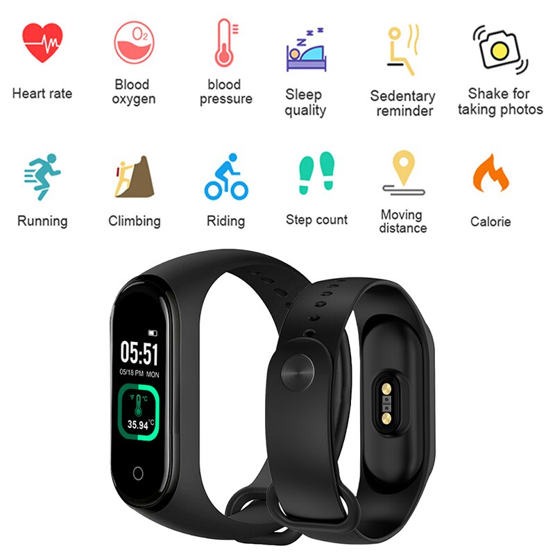 Bingofit M4 Pro Smart Wirstband Hartslagmeter Fitness Activiteit Tracker Waterdichte Smartband Temperatuur