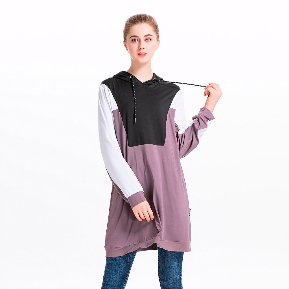 Il Vestito islamico Musulmano Tuta Top Donne Maglie E Maglioni Con Cappuccio Lady Drawstring di Autunno Manica Lunga Pullover Felpa Caftano Abaya