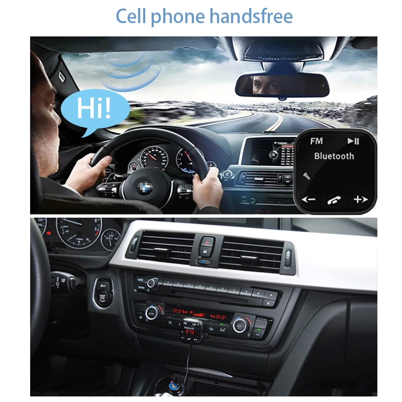 Bluetooth Auto Mp3-speler Draadloze Fm-zender Carkit Handen gratis magnetische basis met dual usb autolader voor iphone samsung