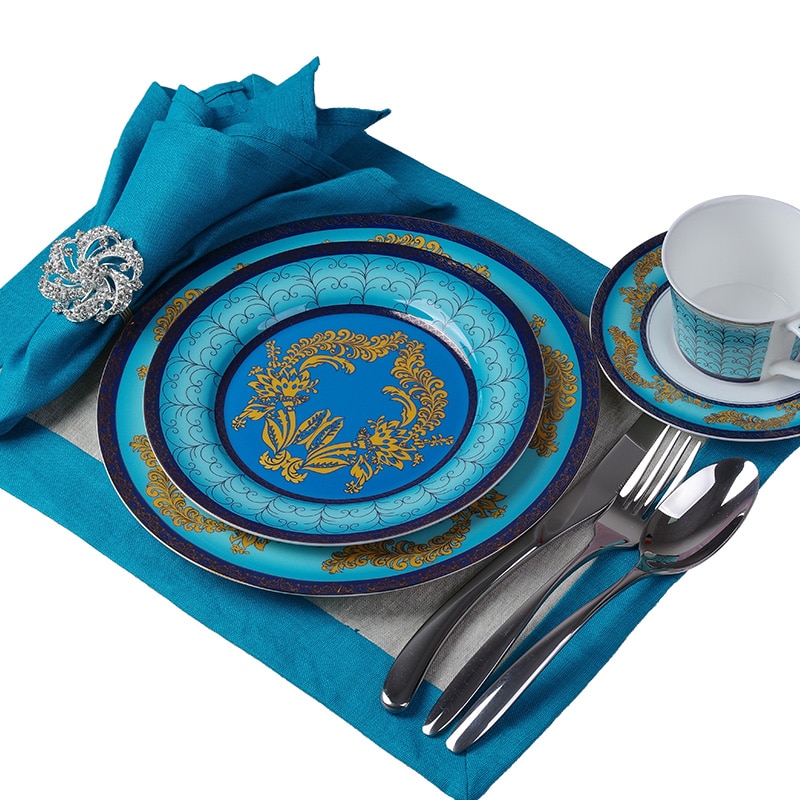 Luxury Bone China Dishes and Plates Sets Blue Ceramic Dinner Plates Restaurant Supplies Serving Dish