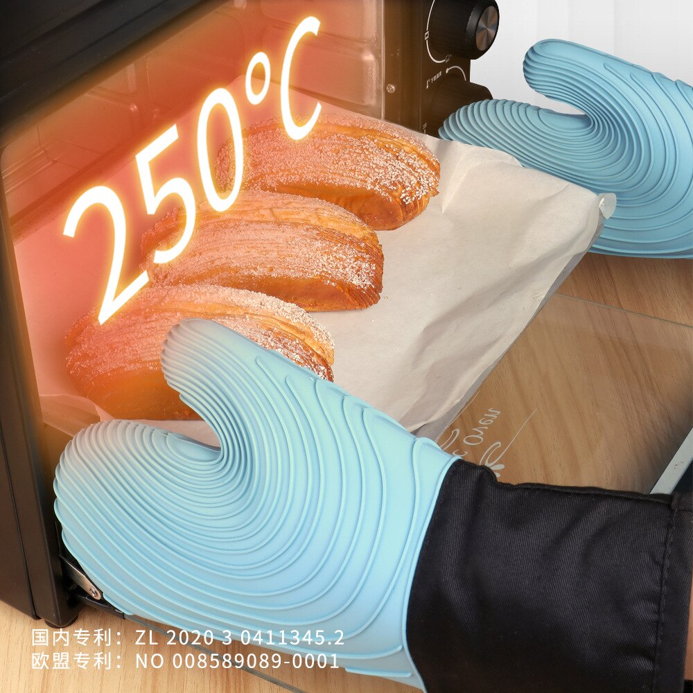 Insulation Gloves, Microwave Oven Silicone Kitchen Anti-scalding Gloves, Thick Cotton Non-slip Waterproof Oven Gloves