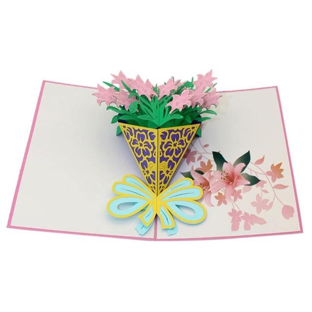 Blessing Birthday with Year Folding Message Hollow Wedding Baby Shower for lover Floralpot Greeting Card: D