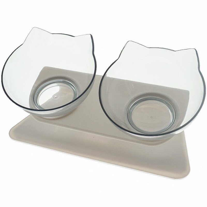 Antislip dubbele kattenbak, hondenbak met standaard, voerbak voor katten, waterbak voor katten, voerbakken voor honden, voerbak voor honden, benodigdheden: Transparante dubbele