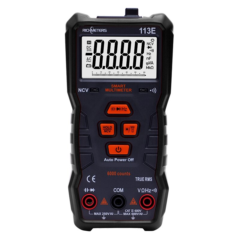 RICHMETERS 113E Digital Multimeter 6000 counts NCV Auto Ranging AC/DC voltage meter Flash light Back light TRUE RMS