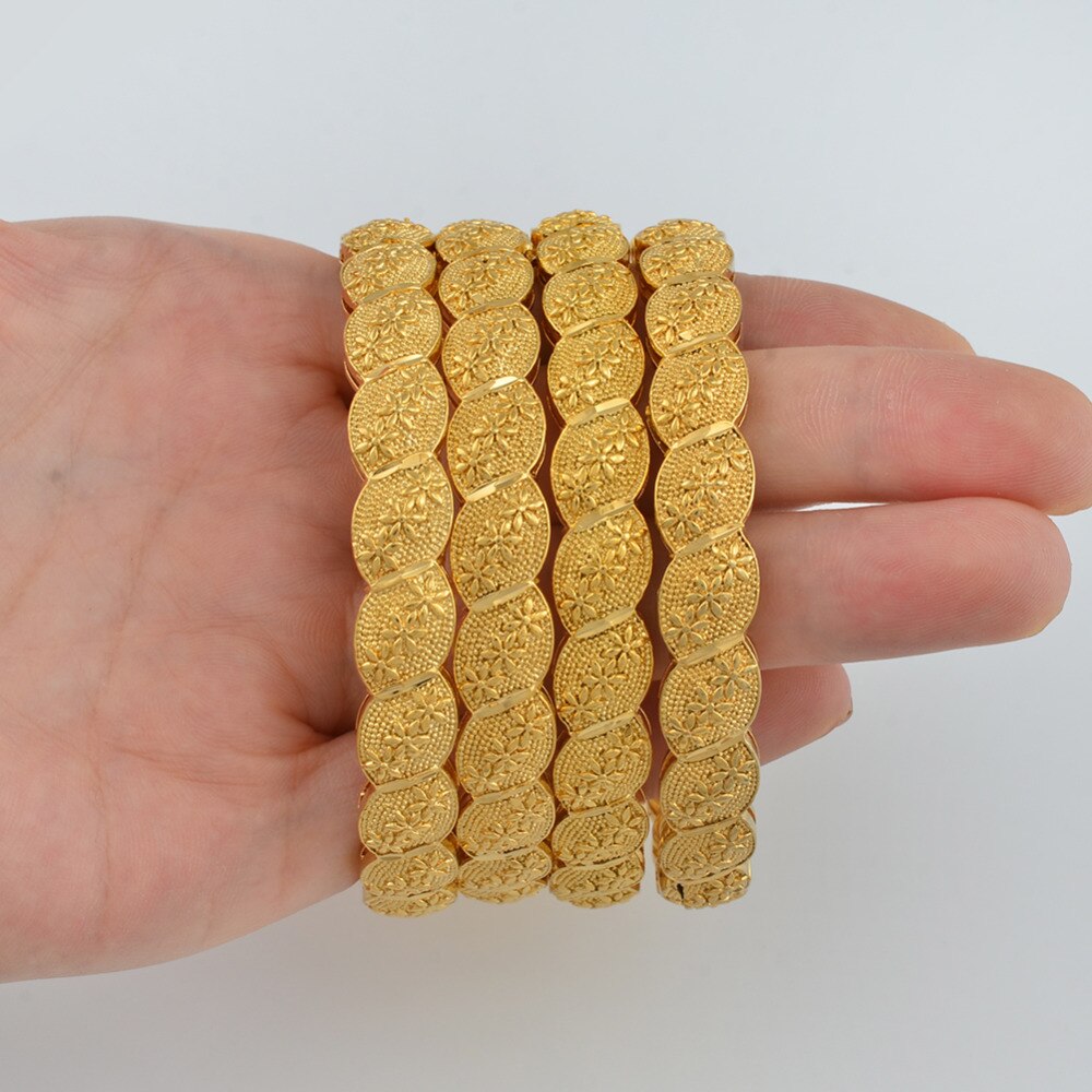 Anniyo Nahen Osten Arabischen Dubai Armreif Armbinde für Frauen Afrikanische Gold Farbe Schmuck modisch (4 teile/los) #117806