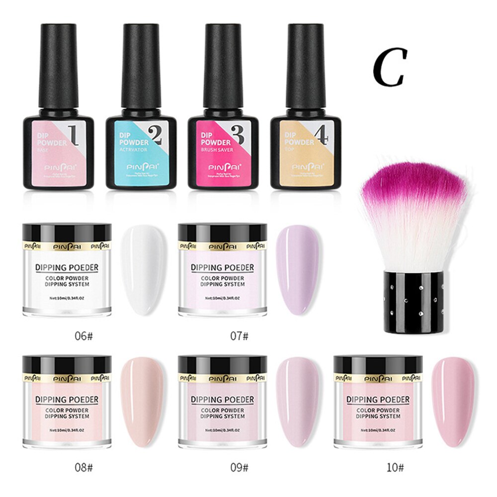 Kit de Inicio de polvo de inmersión en polvo para uñas, Kit de iniciación para uñas de estilo francés, Kit de polvo de inmersión portátil para uñas sin lámpara: type C