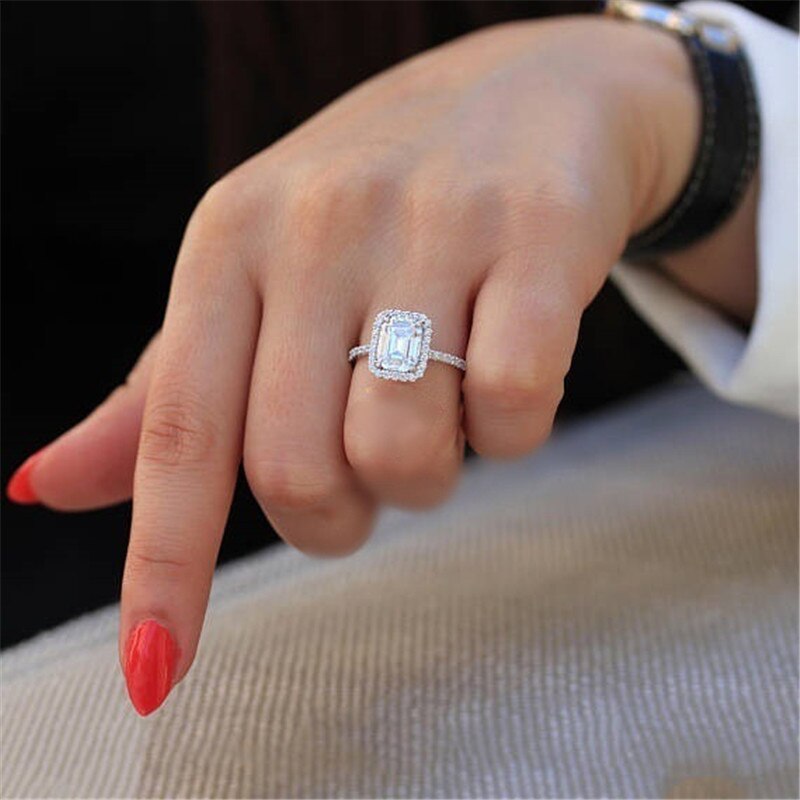 Cc vielsesringe til kvinder 3.5ct cubic zirconia rektangel prinsesse ring bridal engagement anel smykker  cc2395