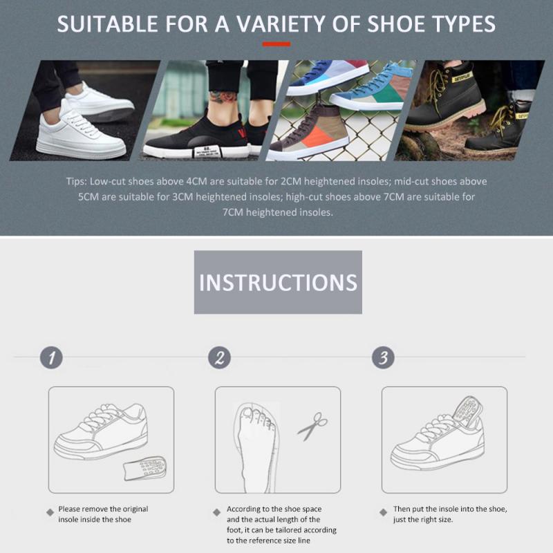 1 Pair Unisex Comfortable Height Increase Invisible Insole Taller Insert Memory Foam Insoles Shoes Feet Shoes Up Pad Cushion