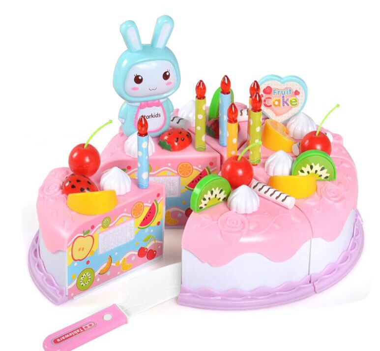 Children Pretend Play Set Plastic Food Toy DIY Cake Toy Cutting Fruit Vegetable Food Pretend Play Toys For Kids Educational: Pink Cake