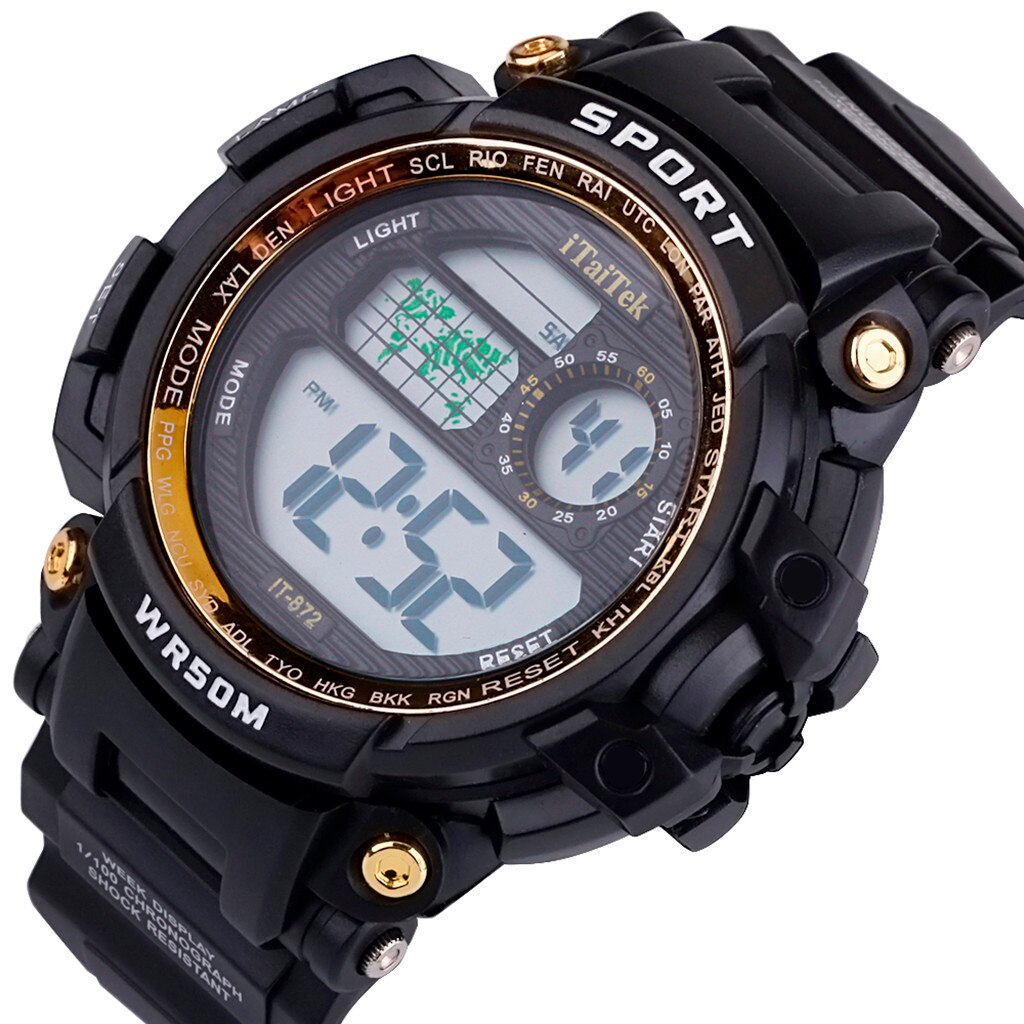 Digitale Horloges Voor Mannen Led Sport Horloge Glazen Wijzerplaat 30M Waterdicht Roestvrij Stalen Bodem Horloge Deportivo Hombre Reloj