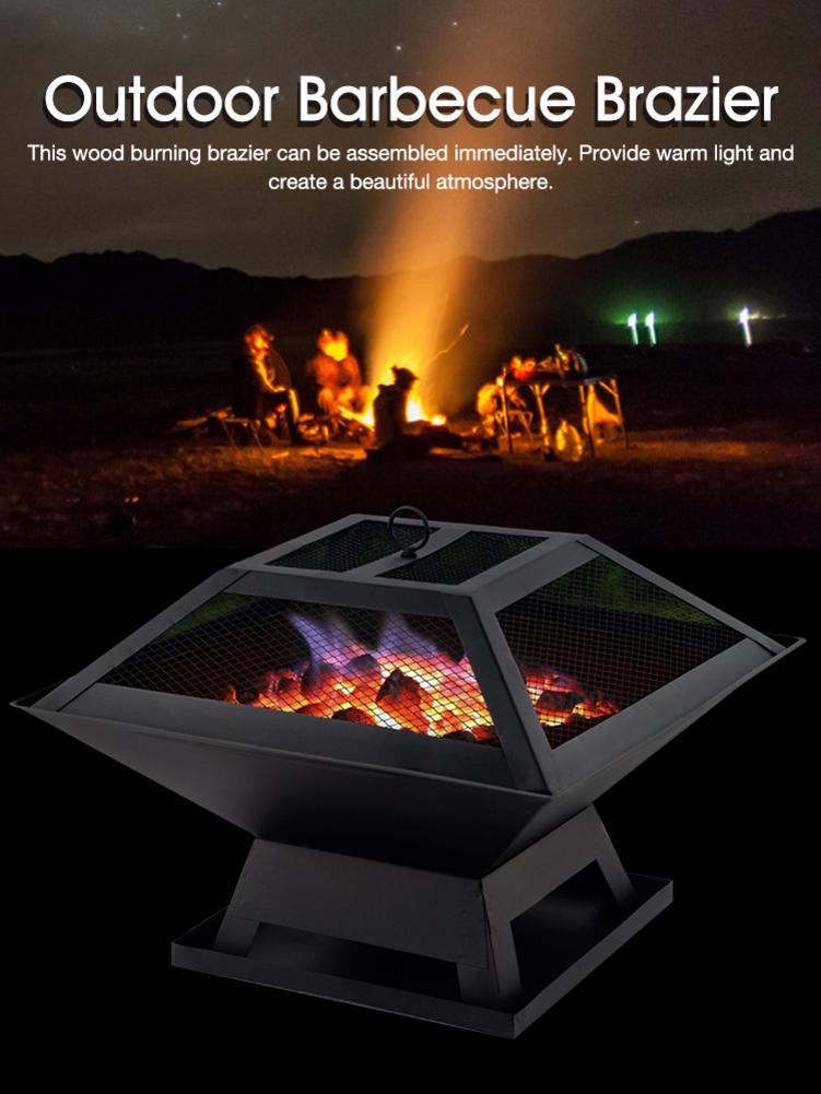 Rvs Outdoor Vuurkorf Bbq Grill Firepit Tuin Draagbare Barbecue Patio Tafel Houtskool Vierkante Verwarming Kachel Binnenplaats