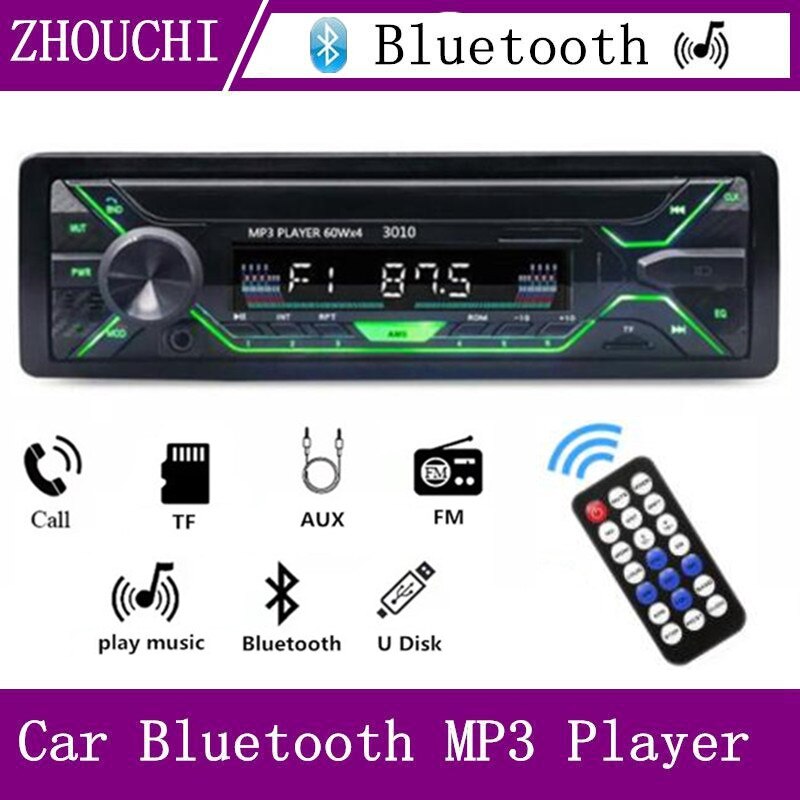 12V Auto Radio 1DIN Audio Bluetooth Stereo MP3 Speler Fm Ontvanger 60Wx4 Met Kleurrijke Verlichting Aux/Usb/tf Card In Dash Kit