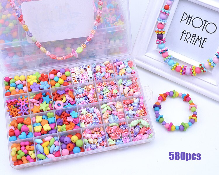 Kids DIY Bead Kit - Acrylic Plastic Spacer Charms - Necklace Bracelet Jewelry Making Toy for Girls 5-13 Years: 24 grid 7