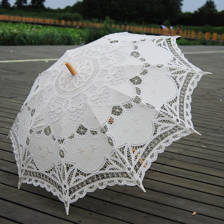 Photography Wedding Umbrellas Lace White Ivory Red Blue Handmade Cotton Embroidered Parisole Umbrellas Victorian Sun For Bride: Ivory