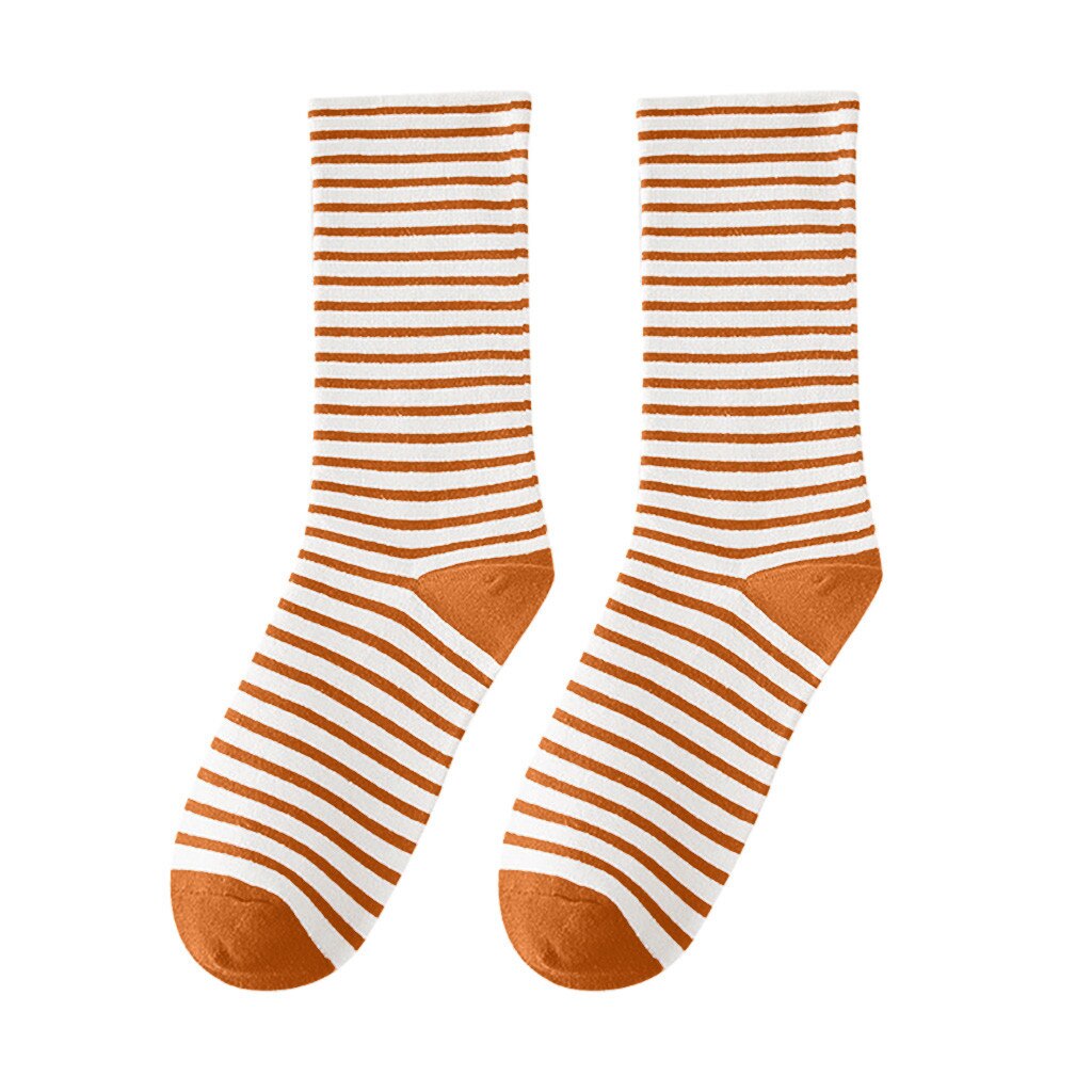 CHAMSGEND women's Japanese women's socks striped pile socks cotton breathable socks casual comfort cotton socks: Orange