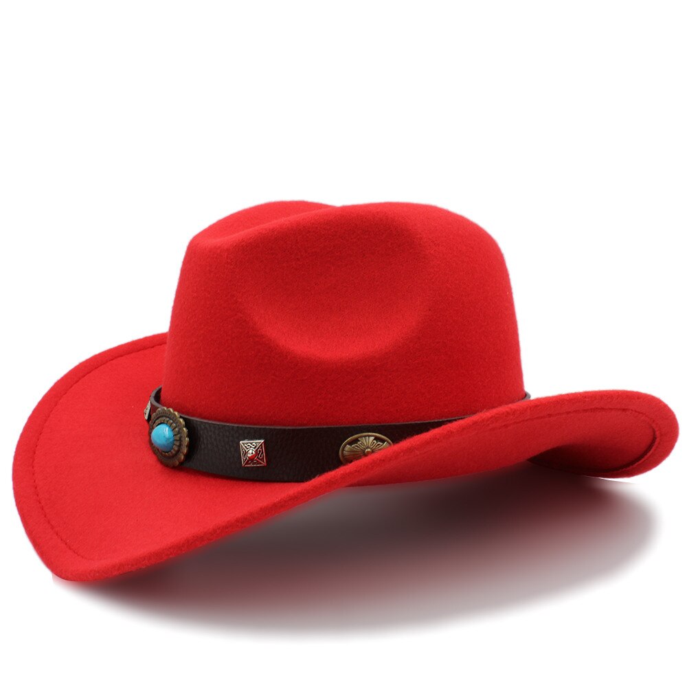 100% lana Sombrero de Cowboy del oeste para hombres Otoño Invierno Jazz ecuestre Sombrero Hombre Steampunk Sombrero tamaño de tapa 56-58cme: Red