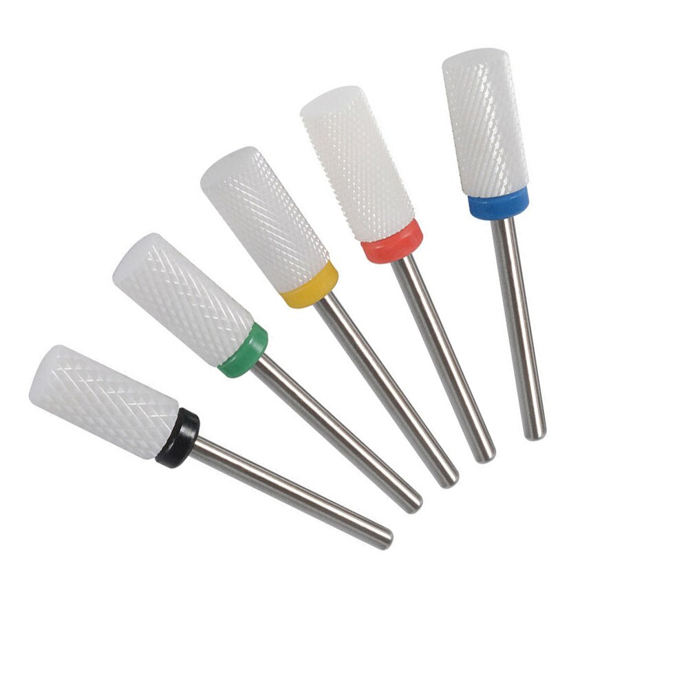 5 pièces tête de polissage des ongles cylindrique tête plate ongles meuleuse électrique accessoires spéciaux outil de tête de meulage Kit de forage en céramique