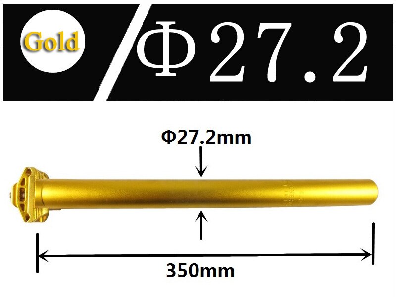 1 stk gull fast utstyr mtb bmx terrengsykkel sykkel setepinne 25.4/27.2 x 350mm aluminium sykkel sykkel deler tilbehør: Gull 27.2 x 350mm
