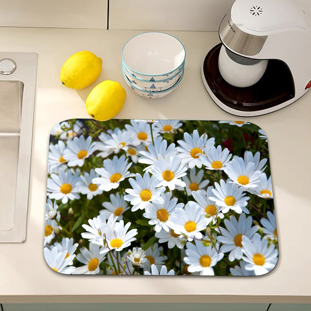 Blomstermarguerit superabsorberende kaffemåtte opvaskemåtte stor køkkentørremåtte hurtigttørrende badeværelsesafløbsmåtte køkken