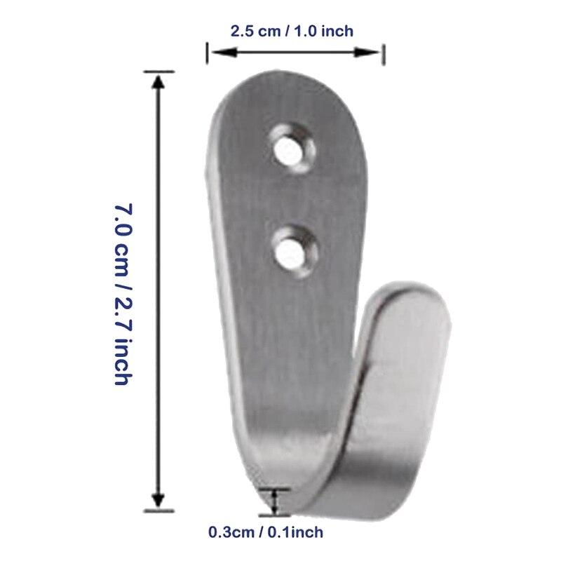 Stainless Steel Screw Single Coat Hat Hooks, Bath Towel Hook, Kitchen Hooks, Heavy Duty Wall Mount Hooks (Pack of 10)