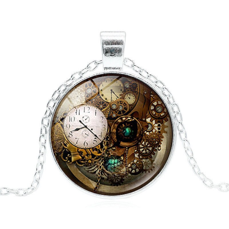 Steampunk Klok Ketting Klok Art Foto Glas Cabochon Hanger Collier Vrouwen Steampunk Sieraden
