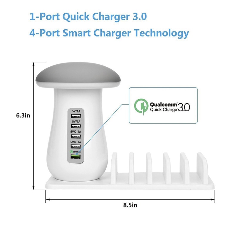 USB Charging Station for Multiple Devices 5 Port Quick Charger Desk Docking Organizer with 3.0 Compatible with iPhone iPad