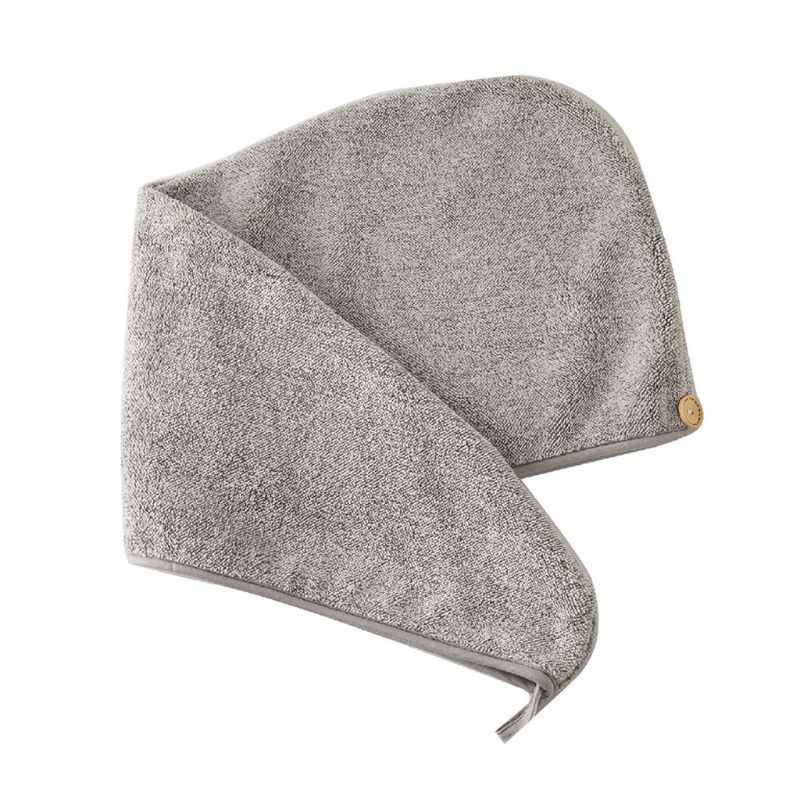 Bambou Microfibre Cheveux Serviette Enroulée Gris Rayé Séchage Rapide Douche Chapeau Turban Avec bouton Super Absorbant Anti-frisottis Bain Chapeau fo