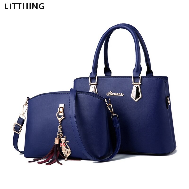 Litthing 2pcs/set Women Handbags Fashio Casual Luxury Handbags Shoulder Bags Bags Women Bag: blue A-2PCS