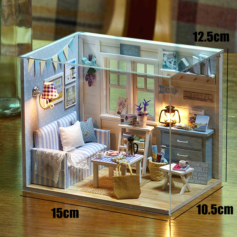 DIY 3D Bakkerij Poppenhuis Houten Miniatuur Poppenhuis Kit Meubels Modern Huis Model Speelgoed Kinderen Creatieve Meisje Verjaardagscadeautjes: Roze