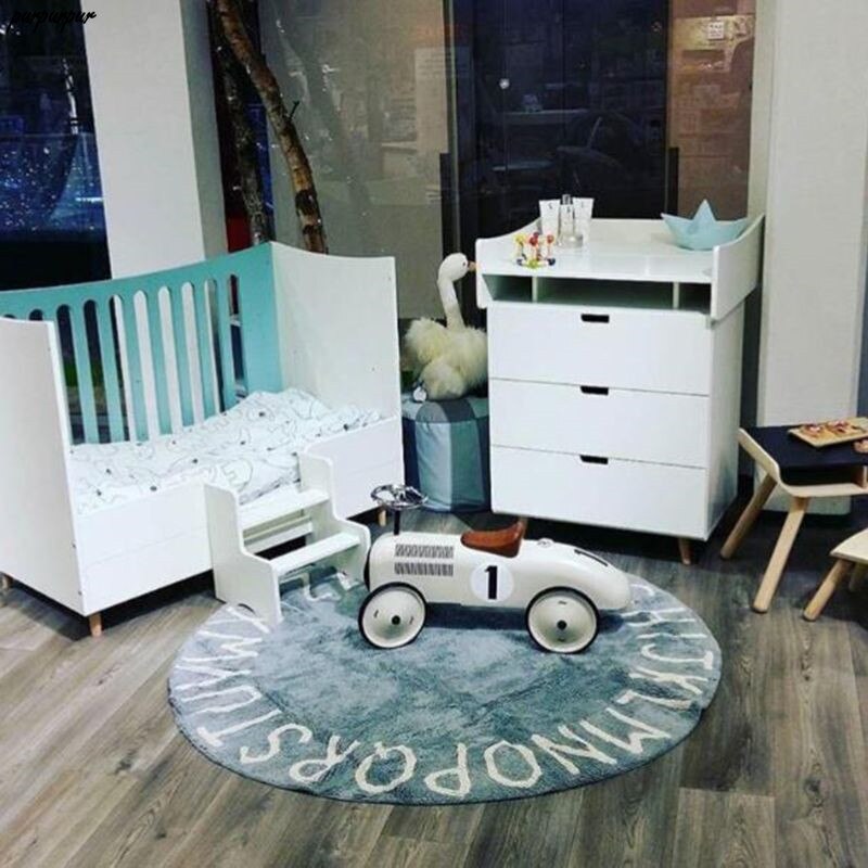 Tapete nórdico con letras ins para niños, Alfombra de área redonda de 120cm, tapete de juegos para bebés, manta antideslizante para gatear, decoración para dormitorio de bebés