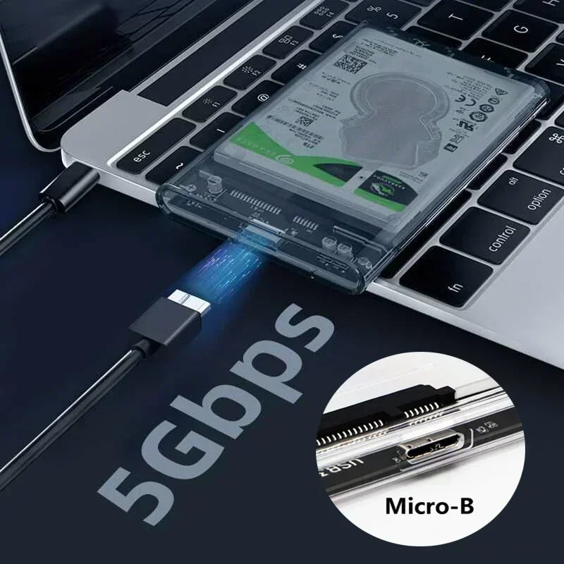 Transparent External Hard Drive Enclosure 2.5 Inch HDD SSD Case Micro-B To USB 4TB Harddisk Boxs Compatible UASP SATA III Laptop