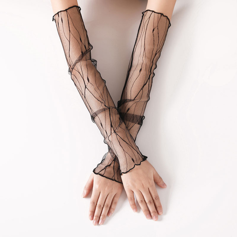 Manga de encaje de malla para mujer, protección solar de verano, calentadores de brazos de conducción, mangas largas, cubierta UV delgada, manga larga transpirable: 2