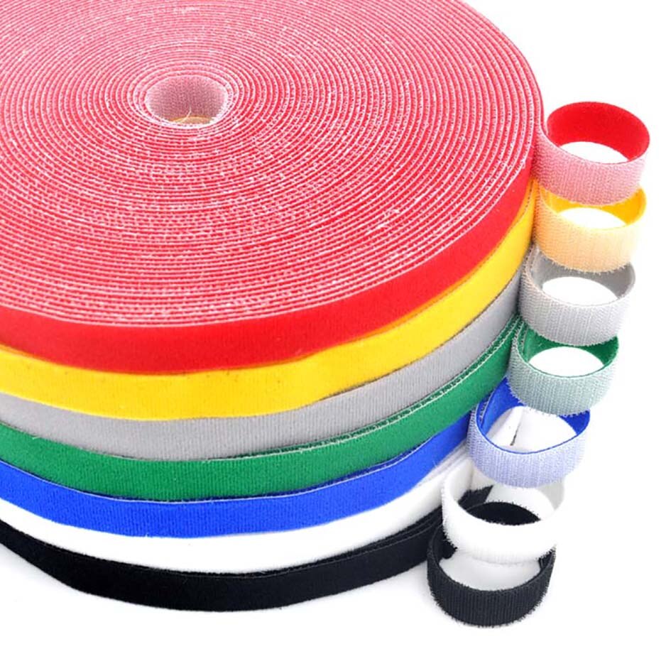 Gancho y cinta de bucle de 10mm, gancho de Velcro de costura/puntada y cinta de bucle autocostura, color blanco, negro, amarillo, verde, azul, 1M