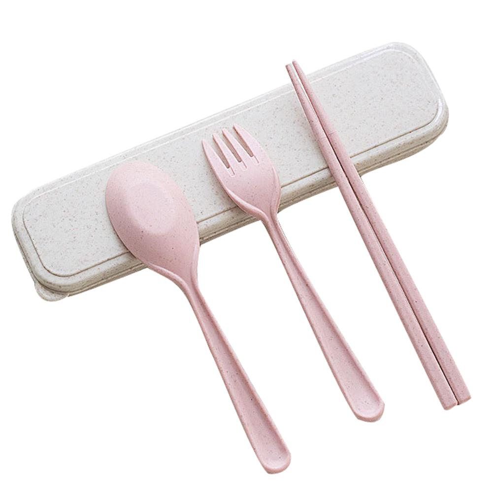 Portable Wheat Straw Cutlery Travel Fork Chopstick Spoon Camping Picnic Set