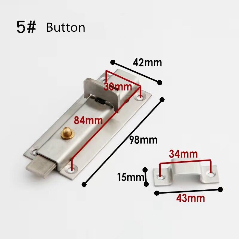 ，Stainless steel bolt lock spring anti-theft door accessories wood metal sliding door plug door buckle door bolt: Type 5Button