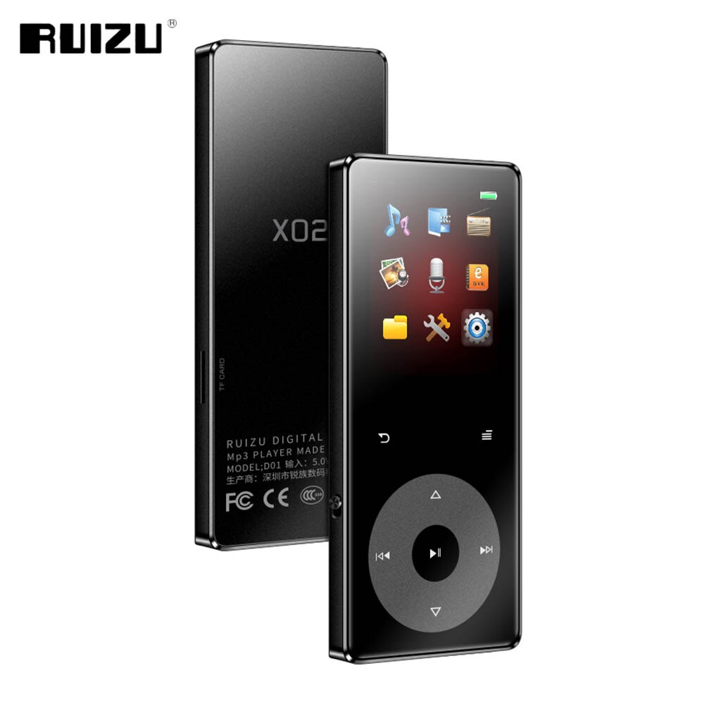 RUIZU – lecteur MP3 Hifi à écran tactile X02B, avec Bluetooth 5.0, haut-parleur intégré, Support de carte TF, Radio vidéo, enregistrement, Ebook
