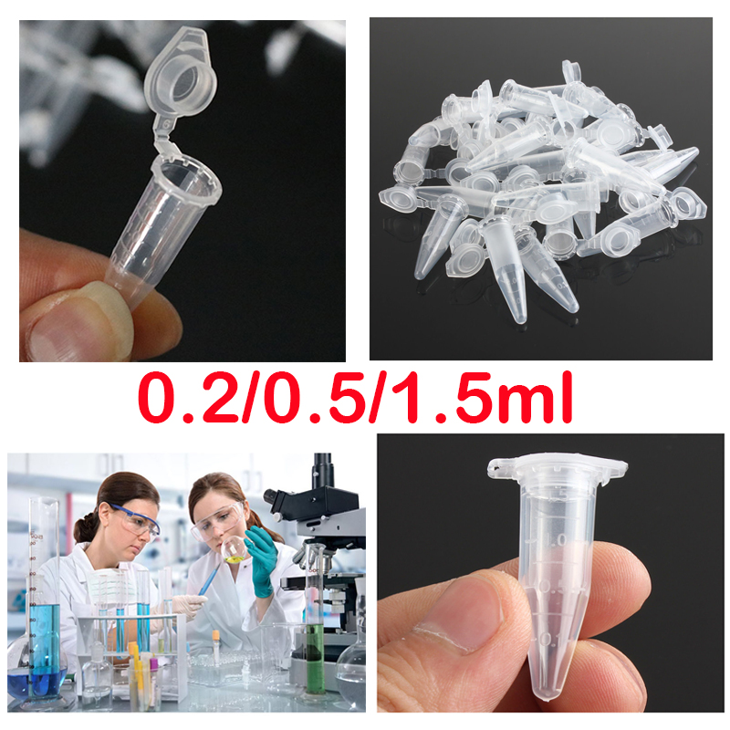 Micro tube à essai 0.2-1.5 ml, 50 tubes à essai, récipient en plastique transparent, accessoires de test scientifique de laboratoire