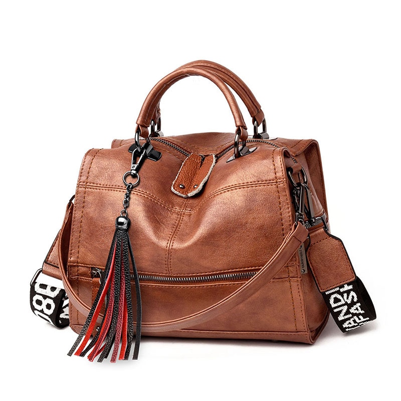 Vrouwen Vintage Handtassen Dames Casual Messenger Bags Vrouwelijke Crossbody Schoudertas Bolsa Boston Tassel Totes: Brown