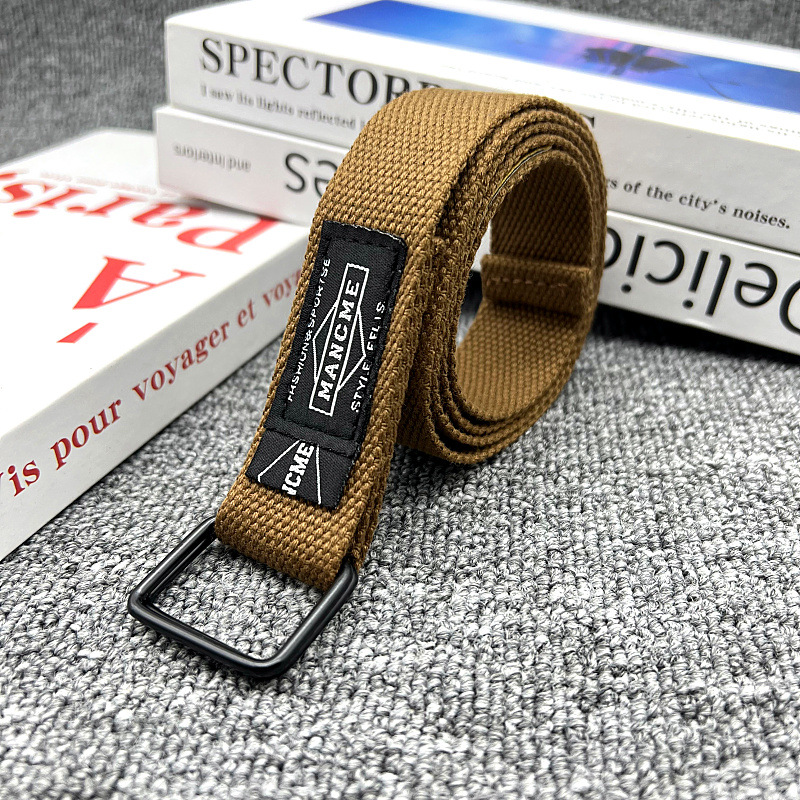 Cinturón de lona tejido con doble hebilla a la de 120cm para mujeres y hombres, accesorios para cinturones deportivos: Dark Brown
