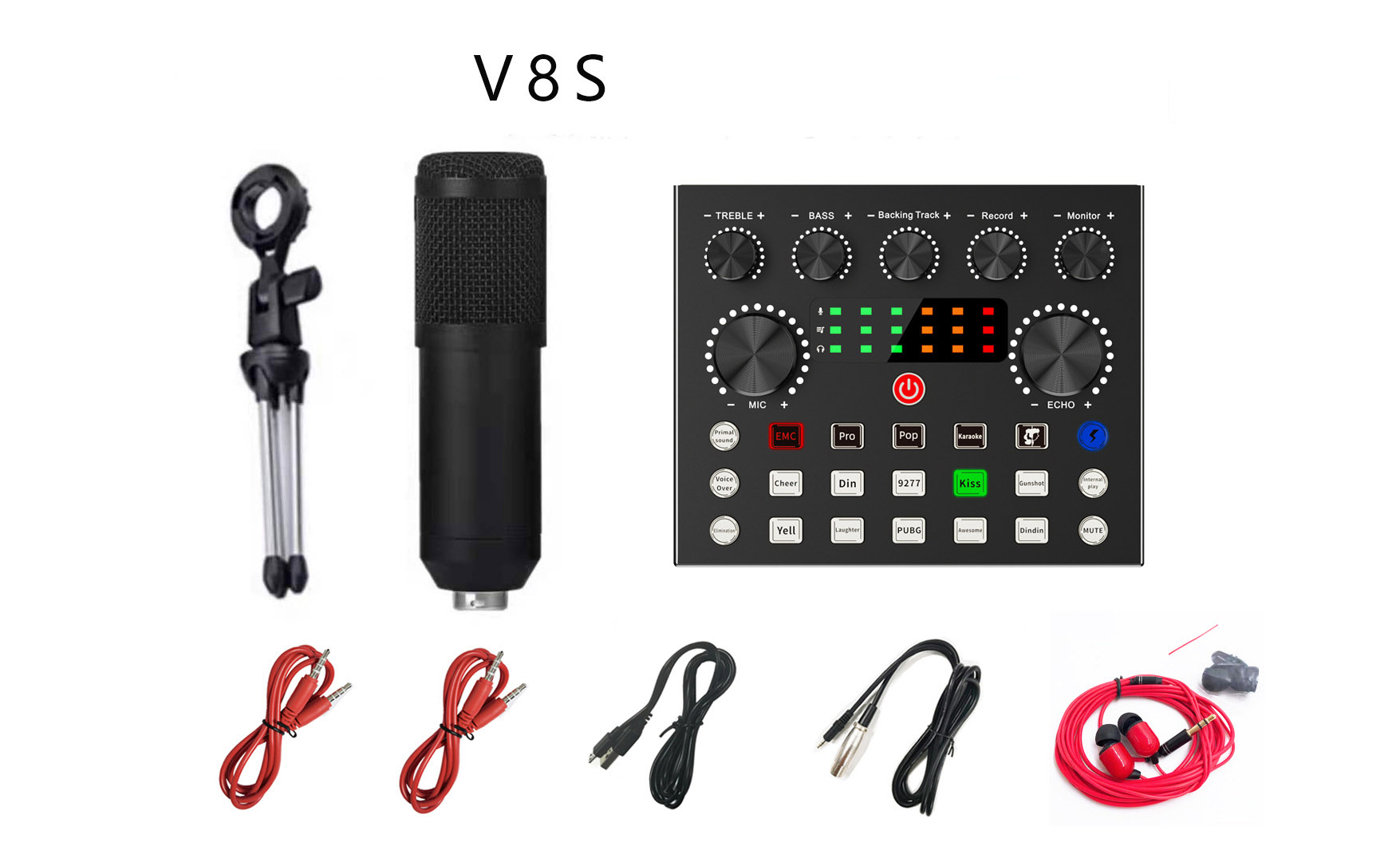 Conjunto de tarjeta de sonido para DJ, micrófono condensador mezclador de Audio, soporte USB, Karaoke, OKKTV, grabación en vivo, V8S, BM800: 1sets v8s