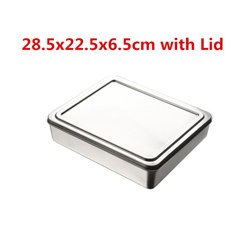 Thick 304 Stainless Steel Rectangular square Plate pan deep tray box with lid Grill BBQ Container plate set Storage serving dish: 28.5x22.5x6.5cm with