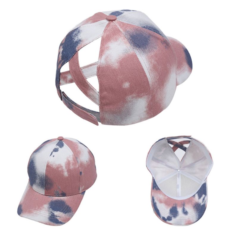 Vrouwen Gradiënt Tie-Dye Baseball Cap Hollow Criss Cross Paardenstaart Gat Trucker Hoed X7YA: 4