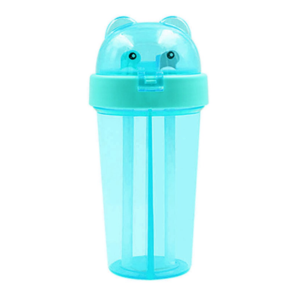 Dubbel sippy drink kopp tecknad utomhussport vattenflaska med dubbla rör med lock wxv: Mintgrön