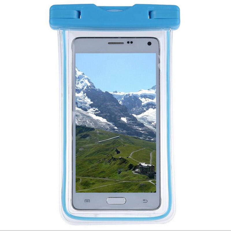 Waterproof Mobile Phone Case For Huawei Honor 7X / Mate SE Clear PVC Sealed Underwater Luminous Dry Pouch Cover with Neck Strap: Blue