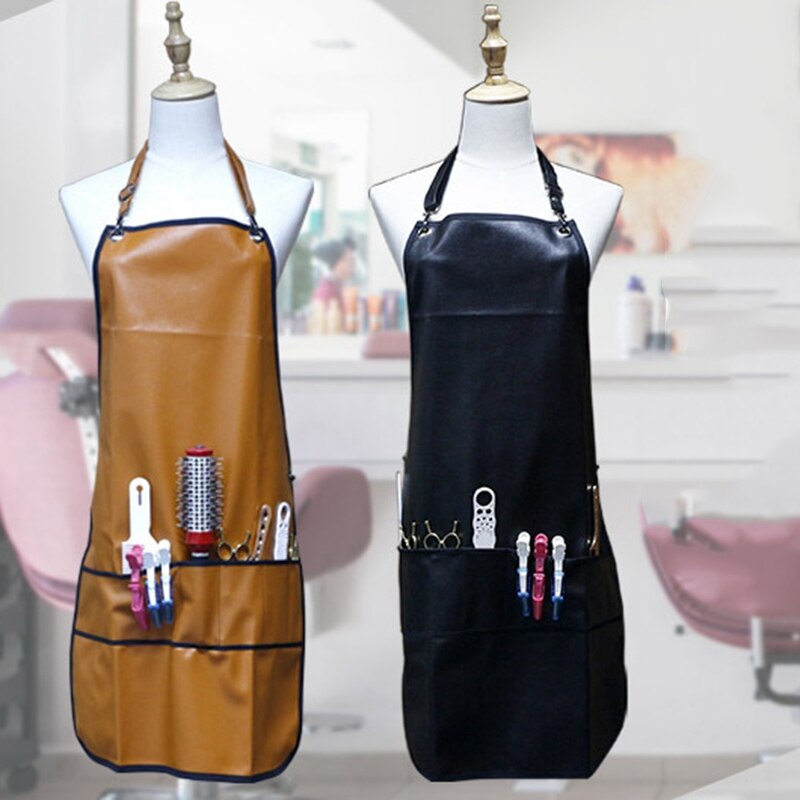 Tablier de barbier avec poches en cuir imperméable à l'eau PU tablier de coiffure Cape coupe Cape de cheveux pour barbier