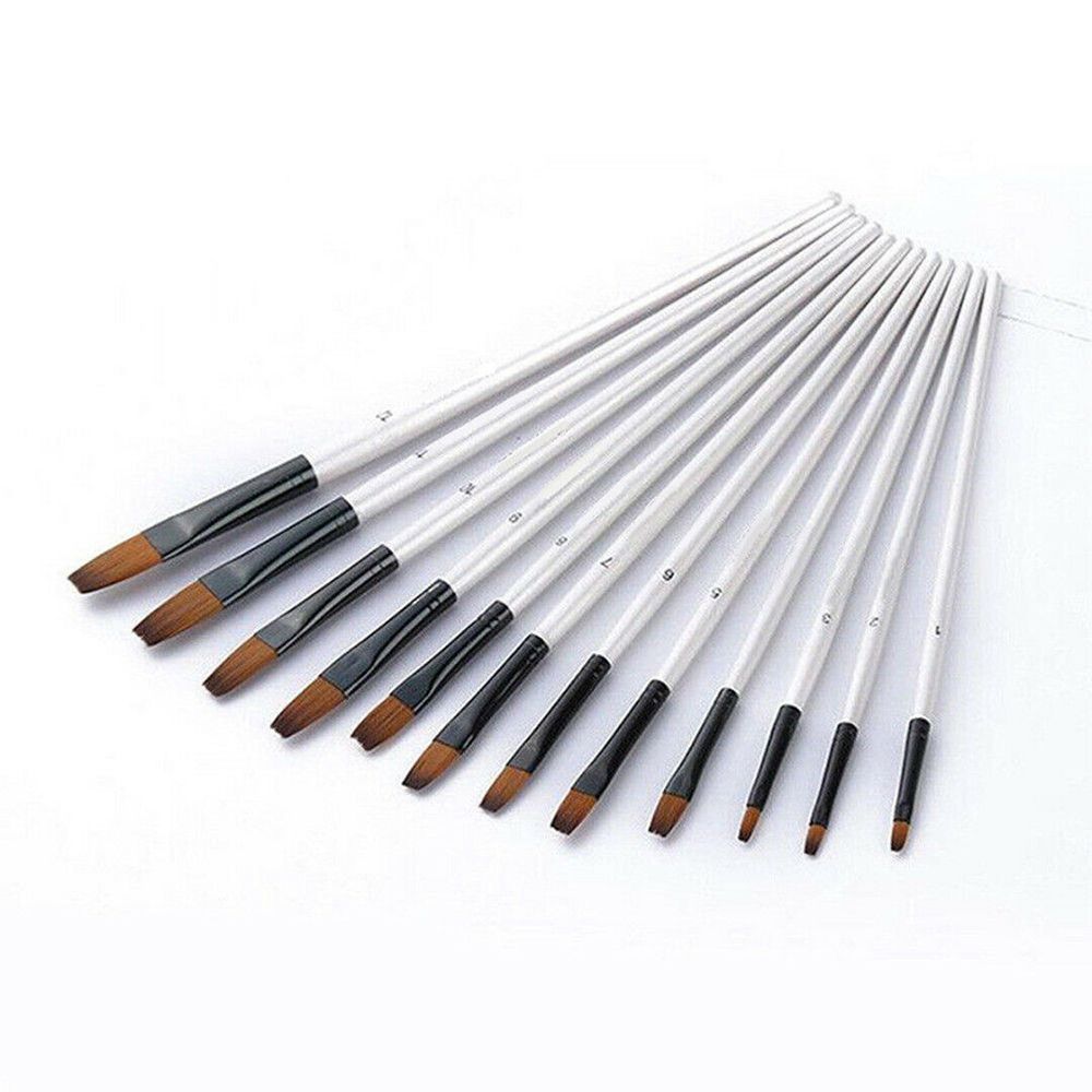 12PCS/Set Artist Paint Brushes Set Acrylic Oil Watercolour Painting Craft Art Model Art Supplies: flat