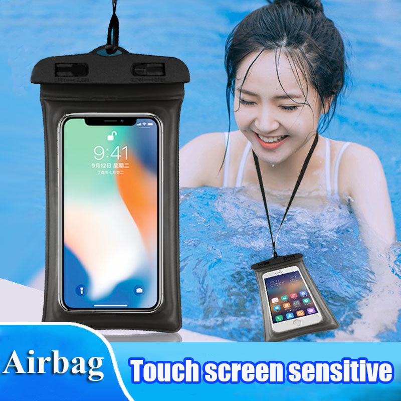 Universele 6.3 Inch Airbag Drijvende Zwemmen Tassen Waterdichte Touchscreen Phone Bag Onderwater Pouch Phone Case Voor Strand Duiken