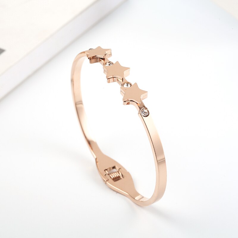 316 rustfrit stål rosa guld simpel fjeder armring nikkelfri stjerne armring til kvinder til ven elsker