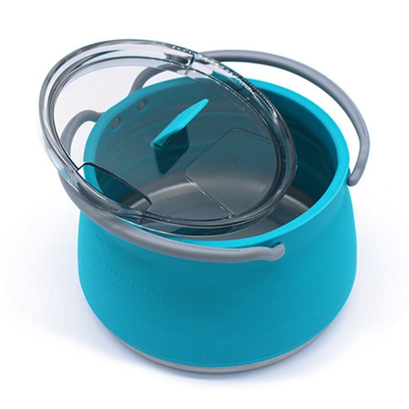 1L Outdoor Opvouwbare Draagbare Siliconen Waterkoker Koken Voedsel Pot Roestvrij Stalen Bodem Vouwen Waterkoker