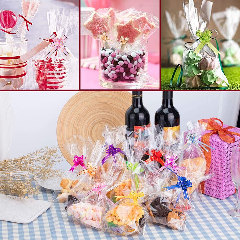 100pcs Clear Cellophane Treat Bags Clear Resealable Sweet Party Bags Plastic Bag for Candy Cookie Chocolates